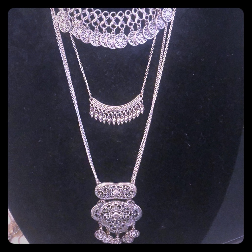 Gypsy style necklace with 3 tiers